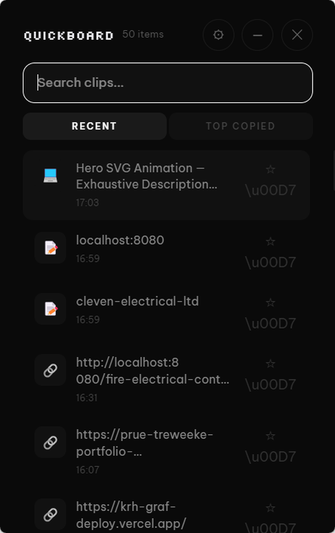 QuickBoard app interface